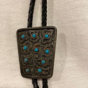 Bolo Tie, turquoise trapezoid, 16”